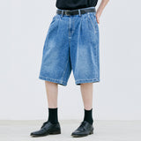 ウォッシュデニムバルミューダパンツ / 2 TUCK WASHED DENIM BERMUDA PANTS BLUE