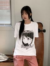 キムリ90'sアニメキャラクタープリントボクシーオーバーサイズフィット半袖Tシャツ / Kimri 90's Animation Character Printing Boxy Oversized Fit Short-Sleeved T-Shirt