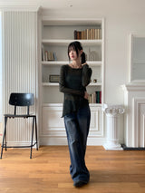 Tito diagonal pleated two-tone long sleeve knit