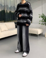 ストライプラウンドニットウェア/NI Striped Round Knitwear (2 colors)