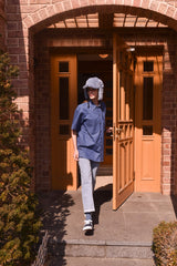 ベースボール刺繍ユニセックス半袖シャツ / Baseball Grand Embroidery Short-Sleeved Unisex Denim Shirt