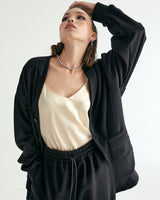 UNISEX LABEL POINT SOFT SWEAT CARDIGAN W - BLACK (6636052250742)