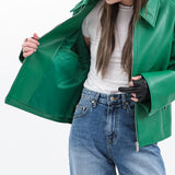 SINGLE LEATHER JACKET GREEN