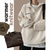 Teak embroidery fleece half zip-up sweatshirt