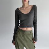 [MADE] Sandring F/W V Neck Warmer Crop Long Sleeve Tee
