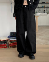 Nade Buckle Point Cotton Long Wide Pants
