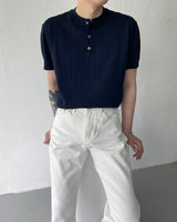 RO ウォッシャブルリネンVネックヘンリーネックニットウェア / VネックRO Washable Linen V-Neck Henley Neck Knitwear (6 colors)