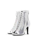 See-Through Patent Combination Open Toe Heel(White)