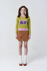 ビッグチェリーセーター / BIG CHERRY JACQUARD KNIT KS [OLIVE]