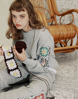 GRANNY SQUARE SWEATSHIRT GRAY MELANGE (6691432792182)