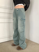 Halo pintuck shirring pocket cargo denim pants