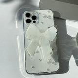 Beige - Ribbon Pearl Phone Case Ribbon Tok Set_glitter