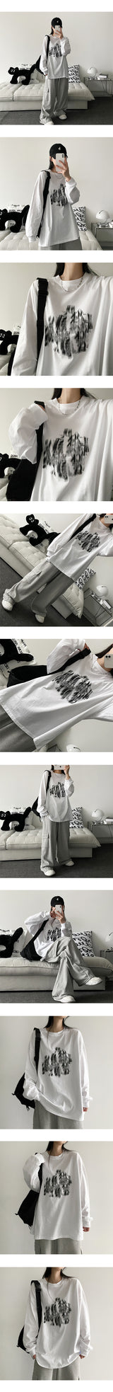 ブラックアウト ボクシー ロング スリーブ T シャツ