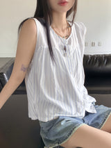 ストライプボタンベストノースリーブブラウス / Banet Stripe Button Vest Sleeveless Blouse
