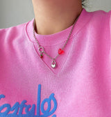 キッチーチェリービーズハートロックハンドメイドネックレス / chi Kitchee Cherry Beads Heart Lock Handmade Necklace