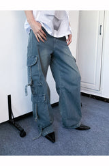 Cargo pocket denim wide pants