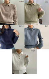 マイルズツイストブレッドボタンカラーニット / Miles Twisted Bread Button Collar Knit