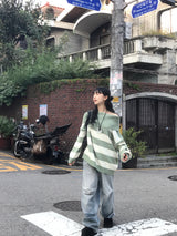 Off-shoulder Oversized Fit Stripe Knitwear