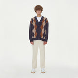 BRUSHED ARGYLE KNIT CARDIGAN_NAVY (6610813681782)