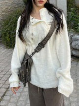 Diagonal Button Loose Fit Bookle Knitwear