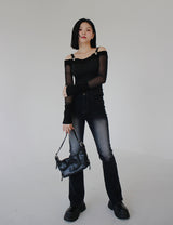 ブーツカットパンツ / no.2320 Black White Bootcut Pants