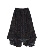 "PRE-ORDER 4/16~"  WOOD-CUT UNBALANCE FLARE SKIRT (Black) (6546130174070)