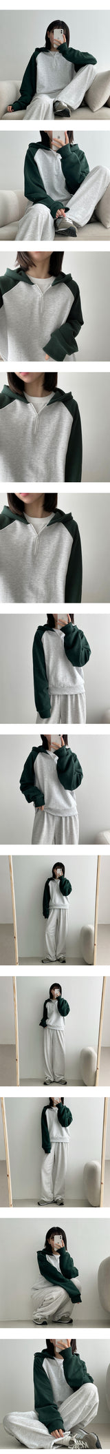 ゼンカラーラグランハーフジップアップフーディー/Zen color raglan half zip-up hood