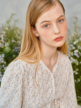 レースボタンパフブラウス / Lace Button Puff Blouse (2colors)
