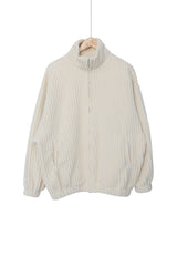 fur ribbed zip-up jacket