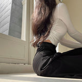 [Bellide made/Modal 37%] Waist-Emphasizing  side shirring U-neck T-shirt