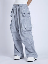 Satin Multi Pocket Pants, Silver
