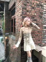 High-Waist Cutting Damage Pleated Skirt