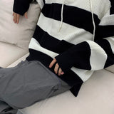 Striped Oversized Warmer Hooded Knitwear (3 colors)
