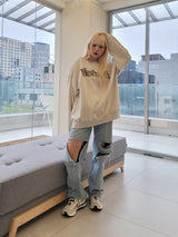 VENTIQUE Cursive fleece hood 5color (6637079953526)