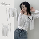Mimi Ribbon V-Neck Lace Sleeveless + Cardigan Set (3 colors)