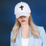 Black cross logo over fit buckle cap WHITE
