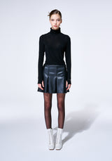 BLACK GODET PLEATED VEGAN LEATHER SKIRT (6624197017718)