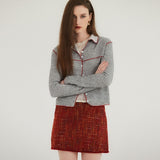 Wool cotton A-line tweed skirt / Red