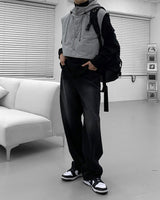 キャットオーバーサイズドフィットワイドデニムパンツ / [Unisex] Cat Oversized Fit Wide Black Denim Pants