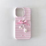 [Handmade] Pink satin ribbon phone keyring