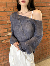 [5color]ジュエルサマーボートネック長袖ネットニット / Juel Summer Boat Neck Long Sleeve Net Knit
