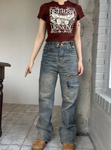 y2kヴィンテージデニムジッパーハイウエストパンツ / y2k vintage denim zipper high-waist pants