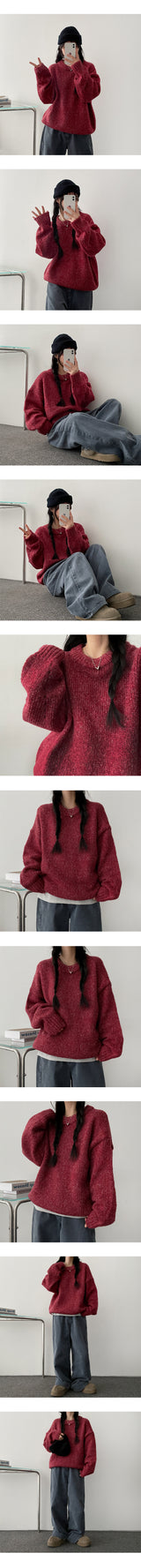 Songi Thick Warm Punching Round Knitwear