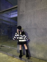 Off-shoulder Oversized Fit Stripe Knitwear