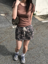 リコッタUネックスリムコットンT