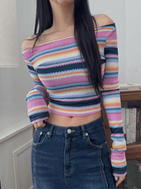 レインボーストライプトップ / rainbow stripe top