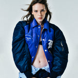 [UNISEX] Reversible Logo-Appliqued Cotton-Corduroy Bomber Jacket (Blue)