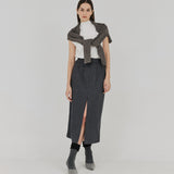 ツーボタンスリットロングスカート / TWO-TUCK BUTTON SLIT LONG SKIRT (Gray)