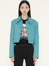 CROP LEATHER JACKET - MINT (6636692144246)