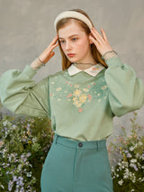 フラワーエンブロイダリーカラースウェットシャツ / Flower Embroidered Collar Sweatshirt